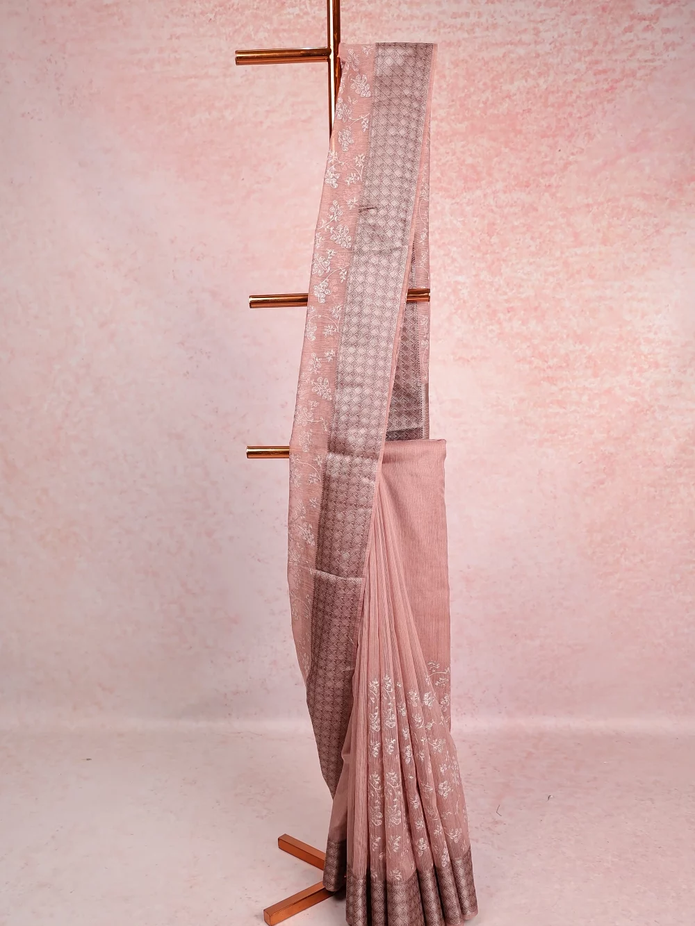 Light Coffee Brown Jute Cotton Saree