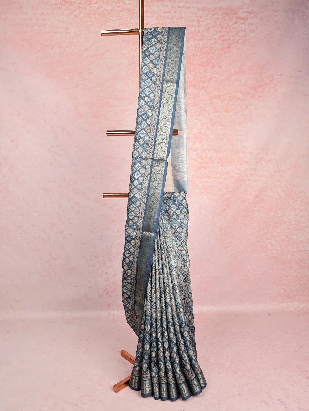 Peacock Blue Dola Silk Saree