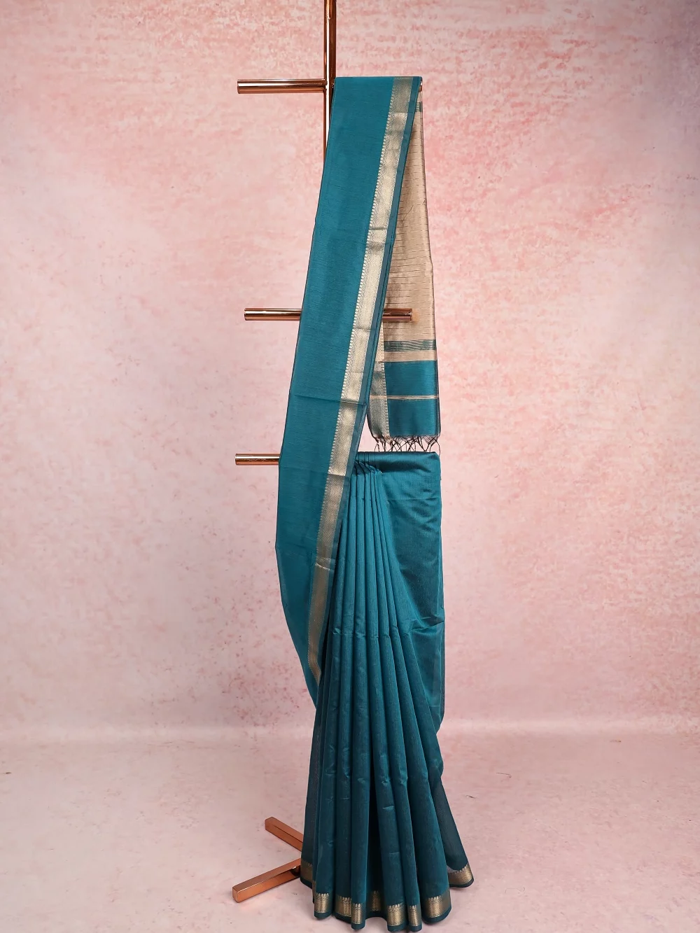 Peacock Blue Cotton Silk Saree