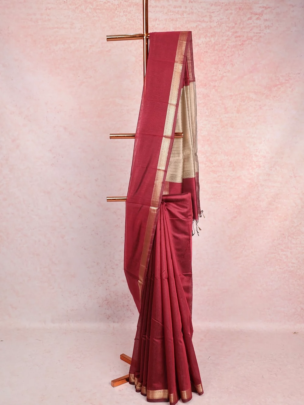 Maroon Jute Cotton Saree