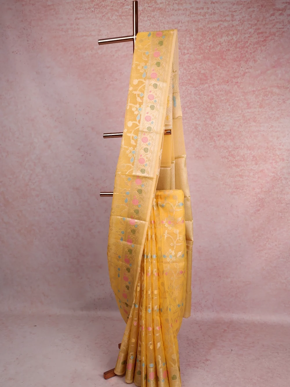 Golden Yellow Semi Tissue Saree