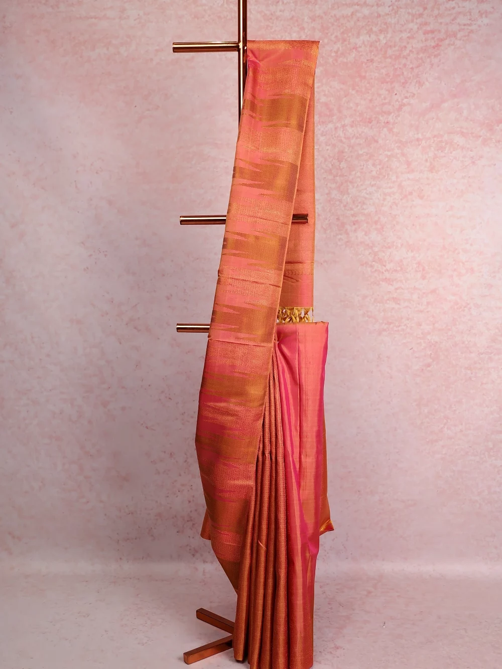 Orange Pink Kancheepuram Silk Saree