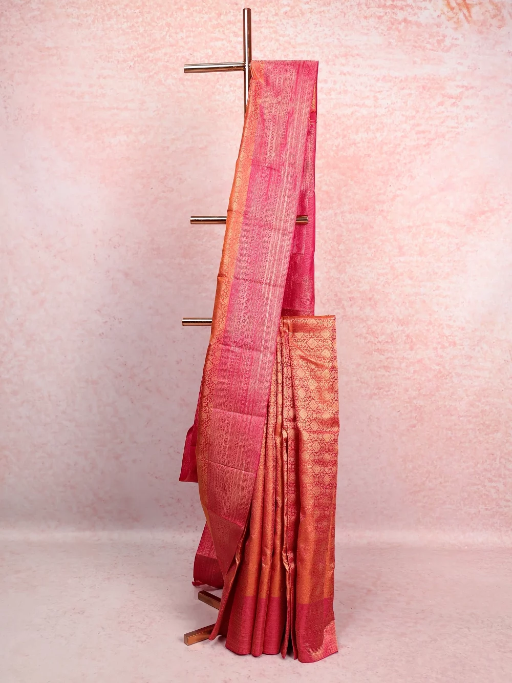 Pinkish Orange Kancheepuram Silk Saree