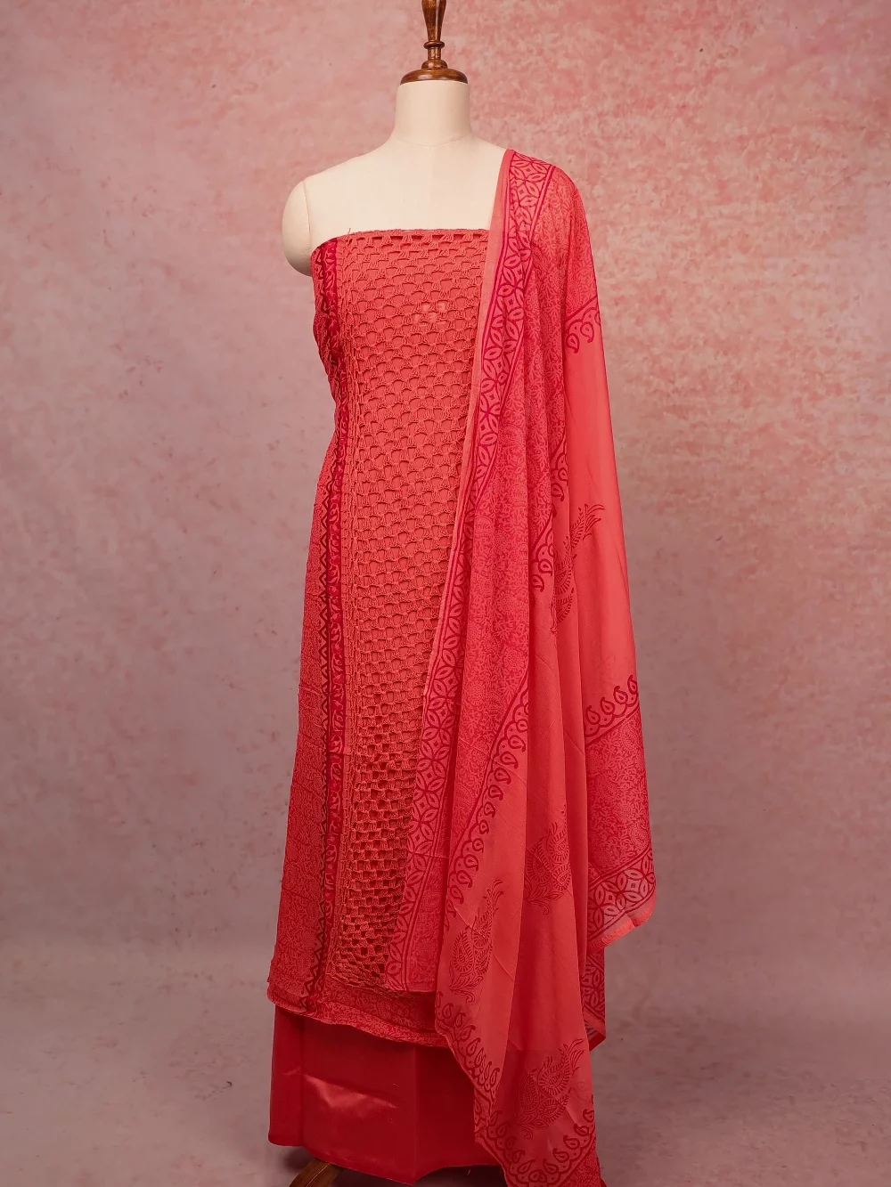 Peach Georgette Printed Unstitched Churidar Material