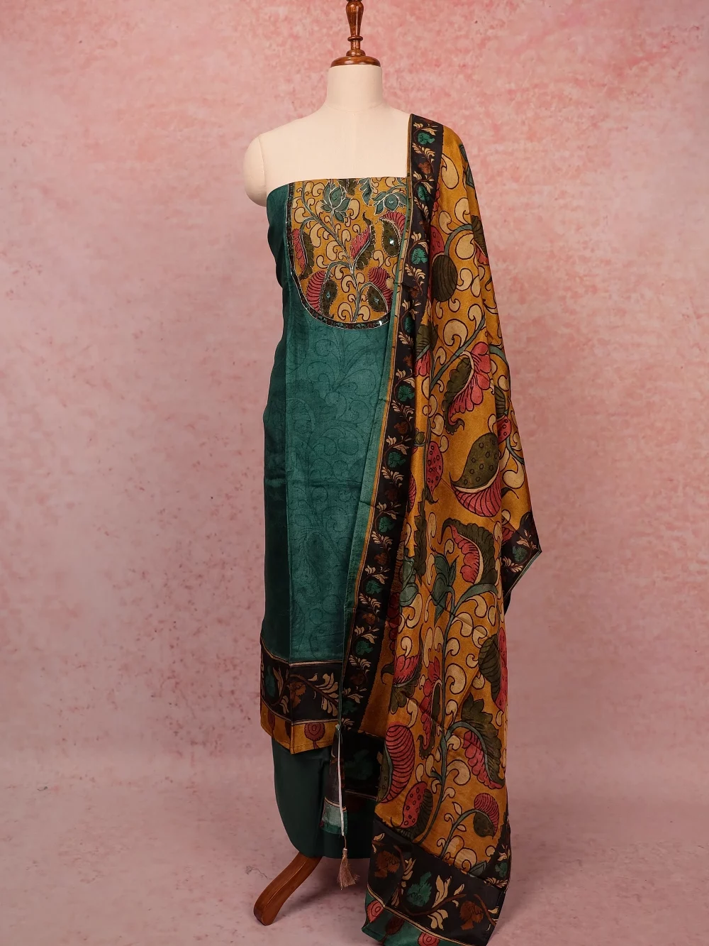 Green Semi Silk Printed Unstitched Churidar Material