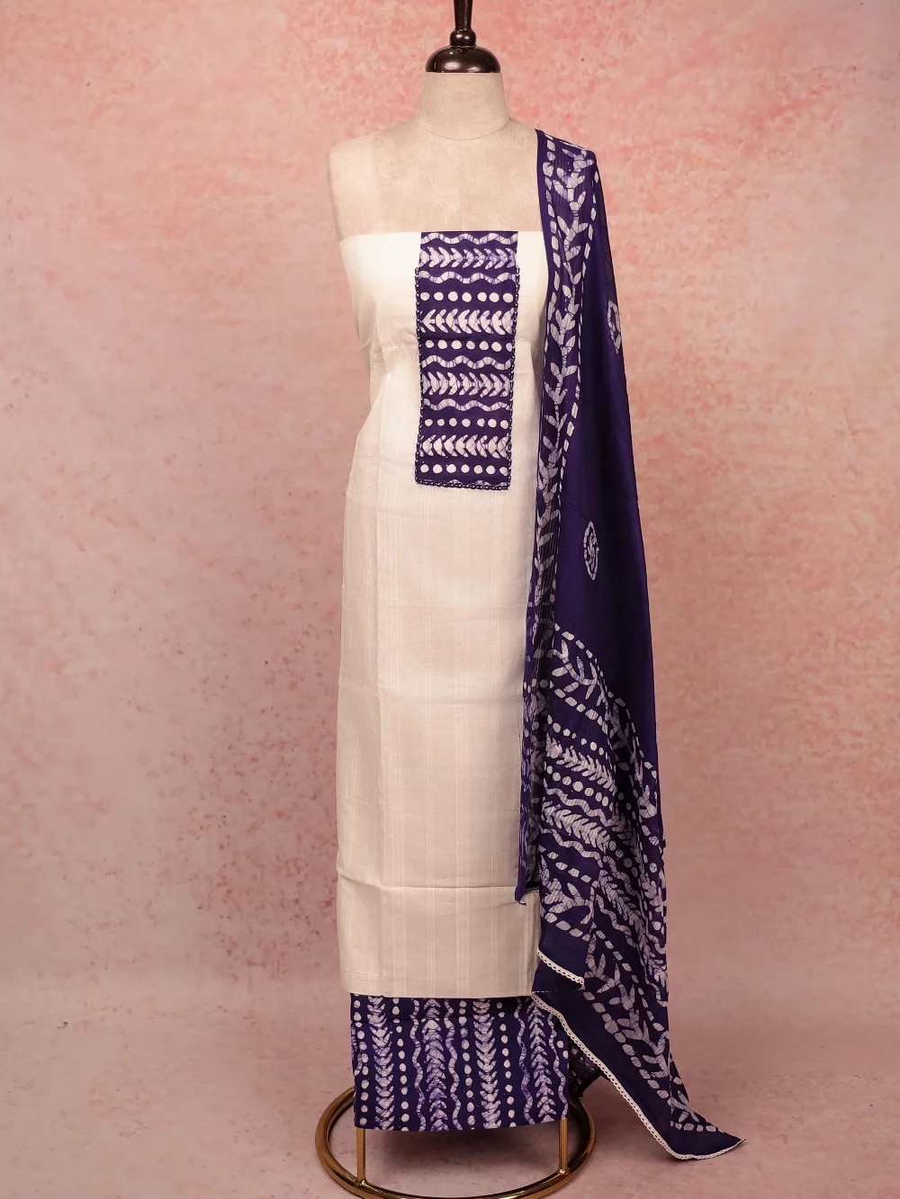 Cream Cotton Plain Body  Unstitched Churidar Material