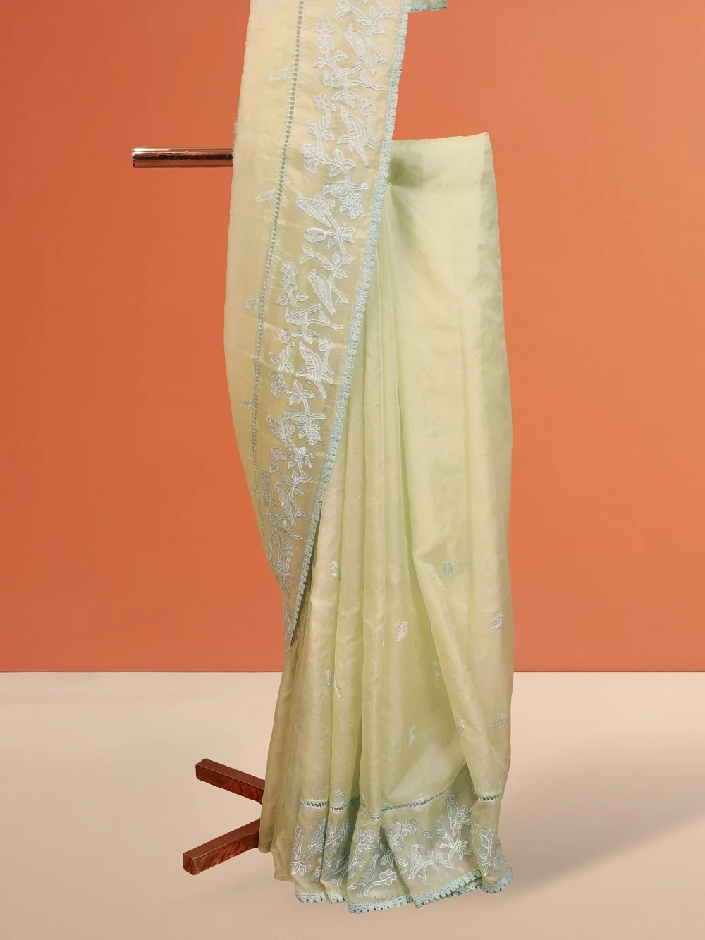 Pista Green Semi Organza Saree