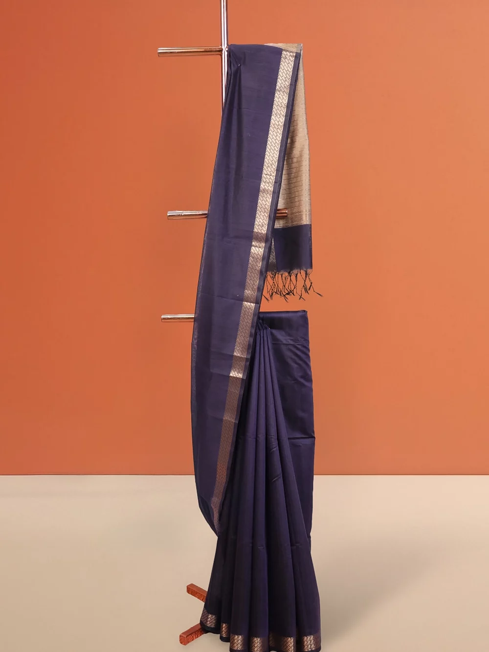 Navy Blue Cotton Silk Saree
