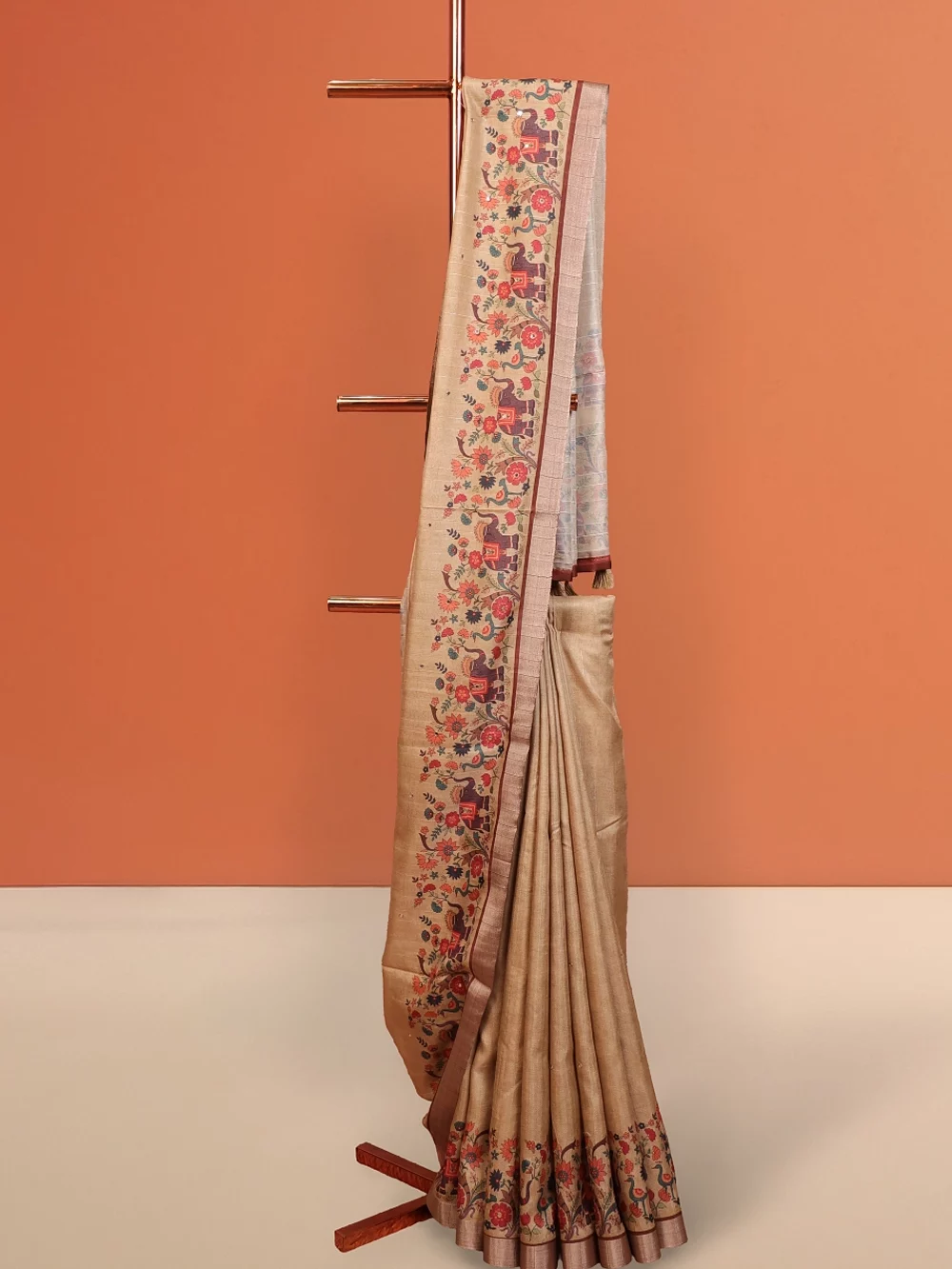 Cream Semi Tussar Saree