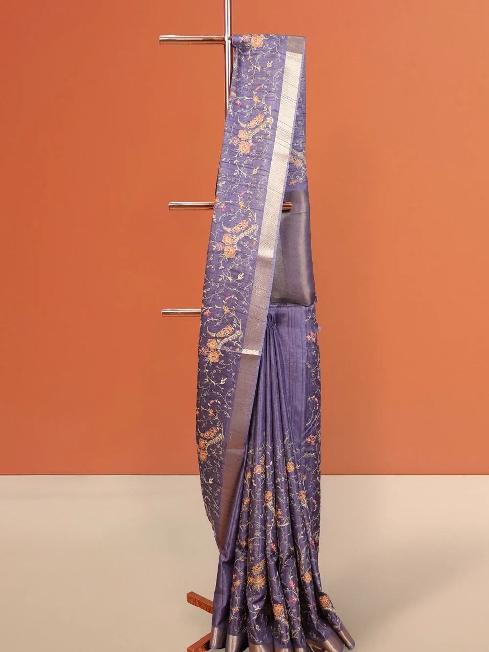 Dark Ash Semi Jute Saree