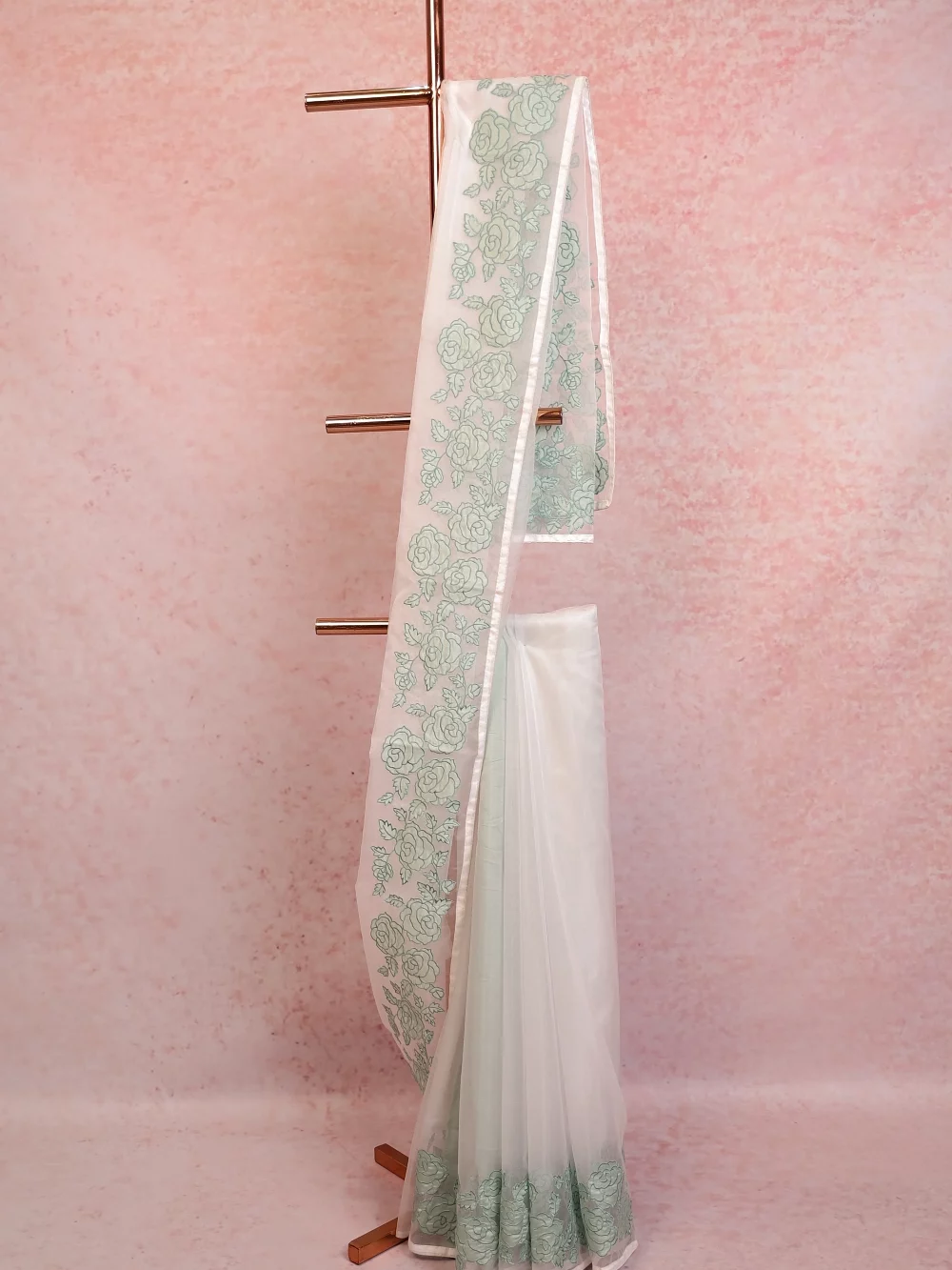Off White Organza Plain Body Saree