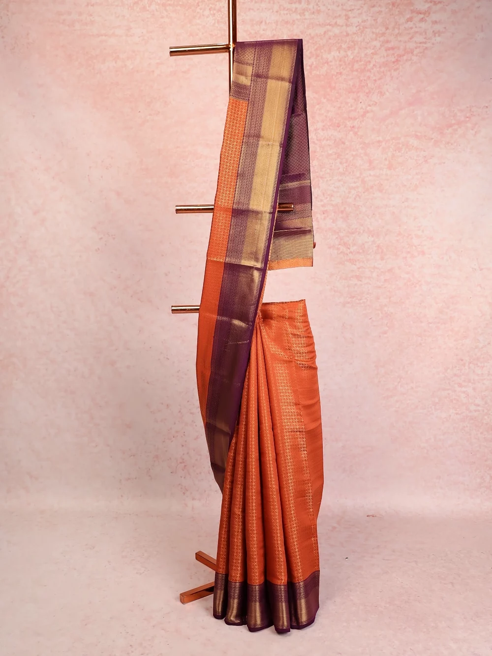 Rust Orange Semi Silk Saree