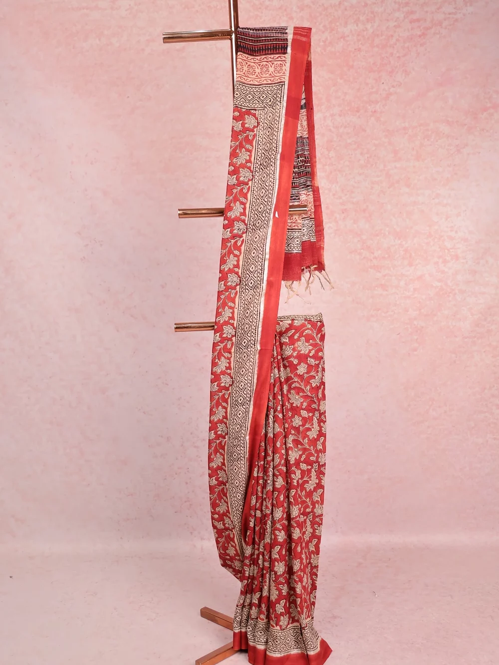 Red Semi Linen Saree