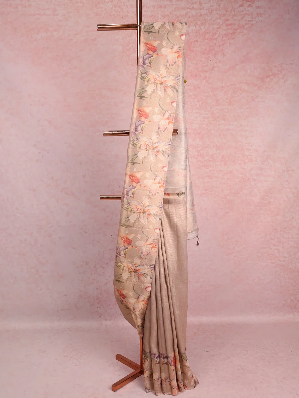 Champagane Beige Chanderi Tissue Saree