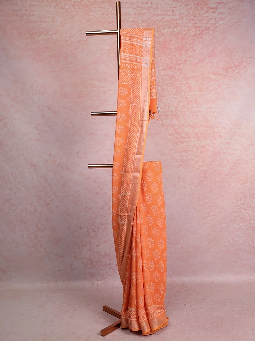 Orange Linen Cotton Saree