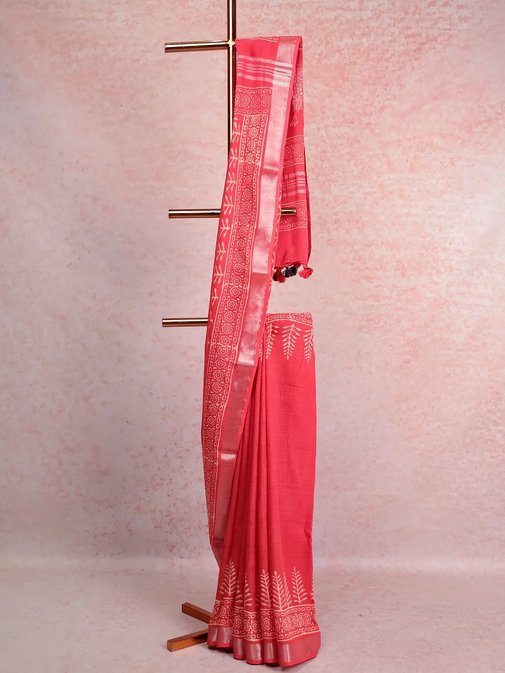 Orange Semi Linen Saree
