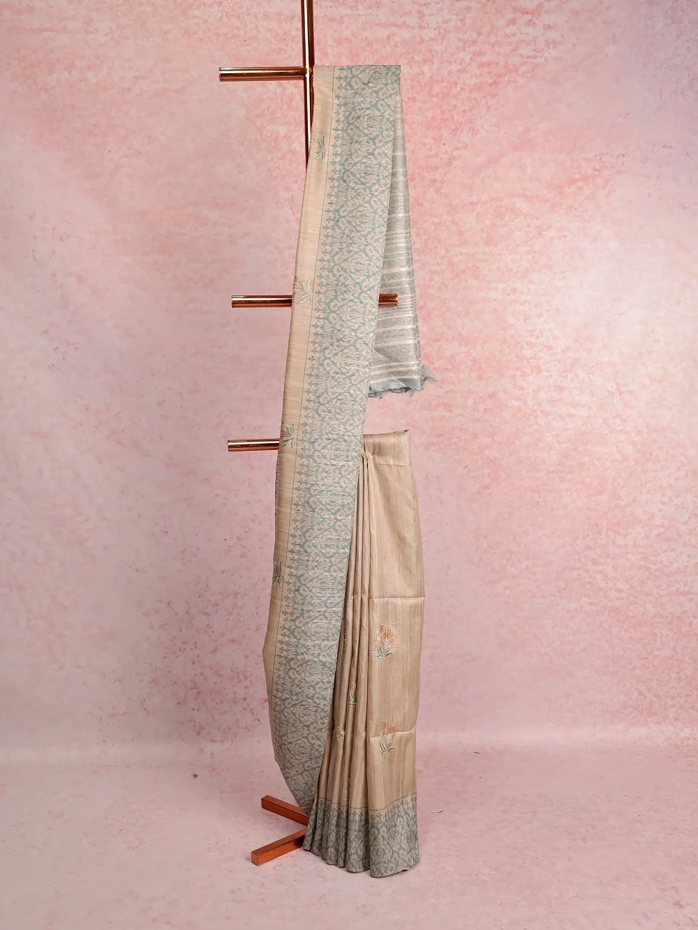 Cream Semi Tussar Saree