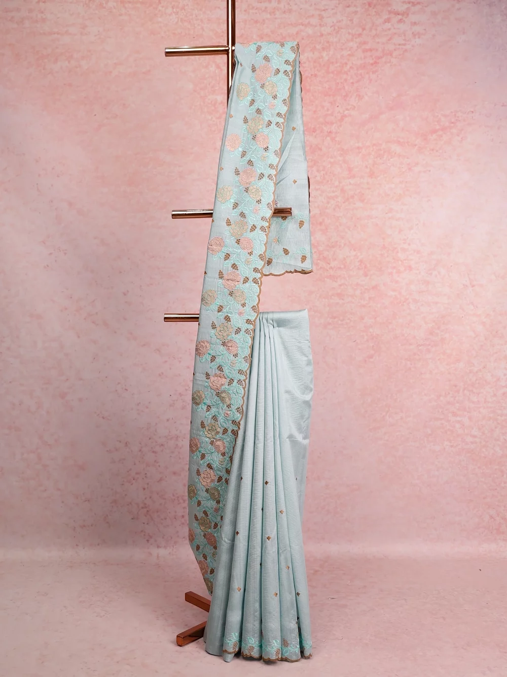 Powder Blue Semi Tussar Saree