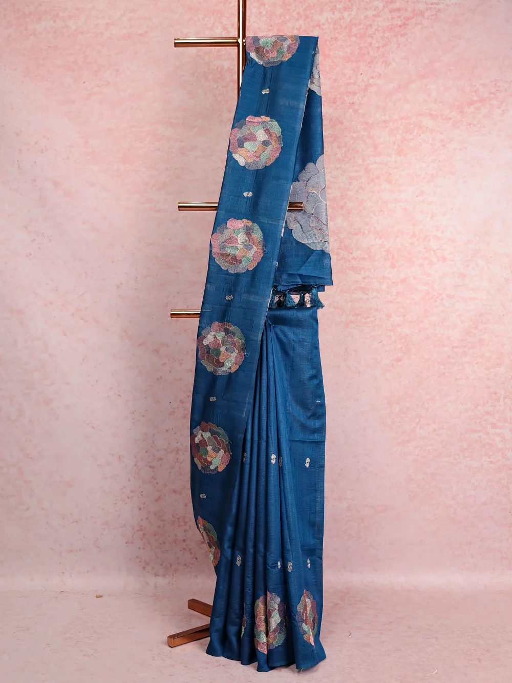 Peacock Blue Semi Tussar Saree