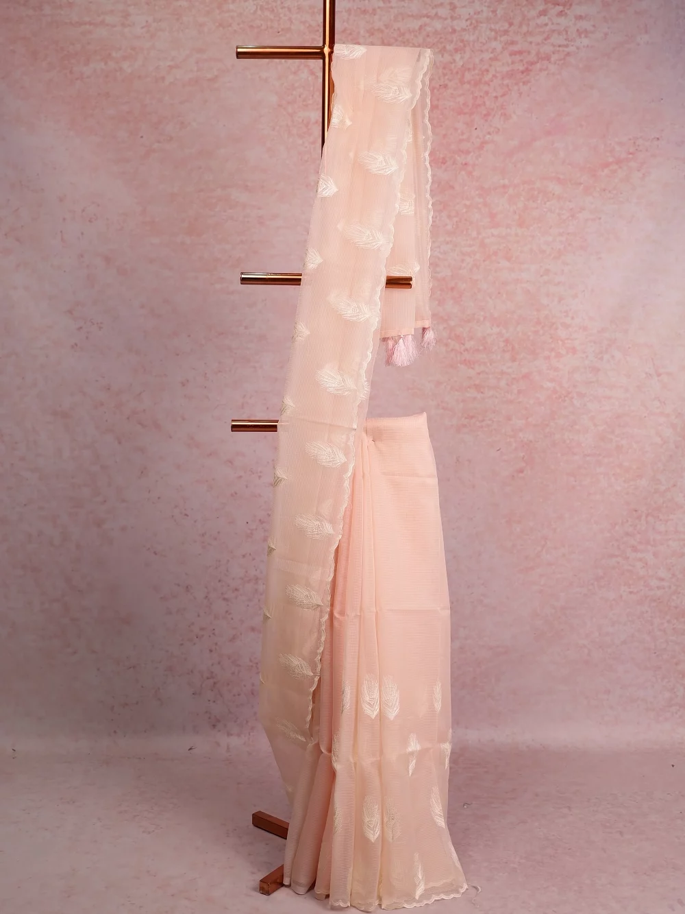 Light Peach Net Kota Saree