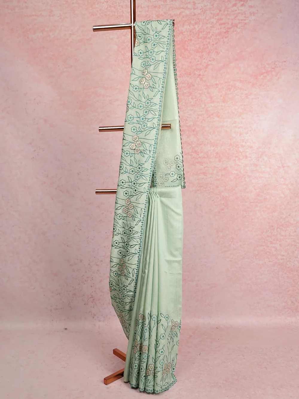 Pastel Green Tussar Tissue Saree