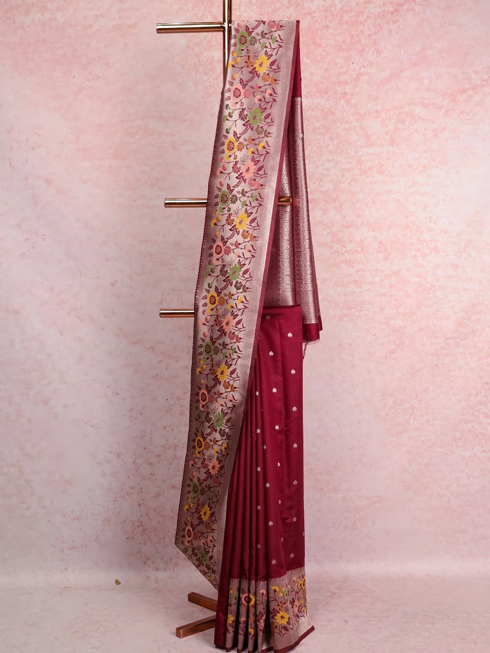 Wine Red Semi Silk Saree