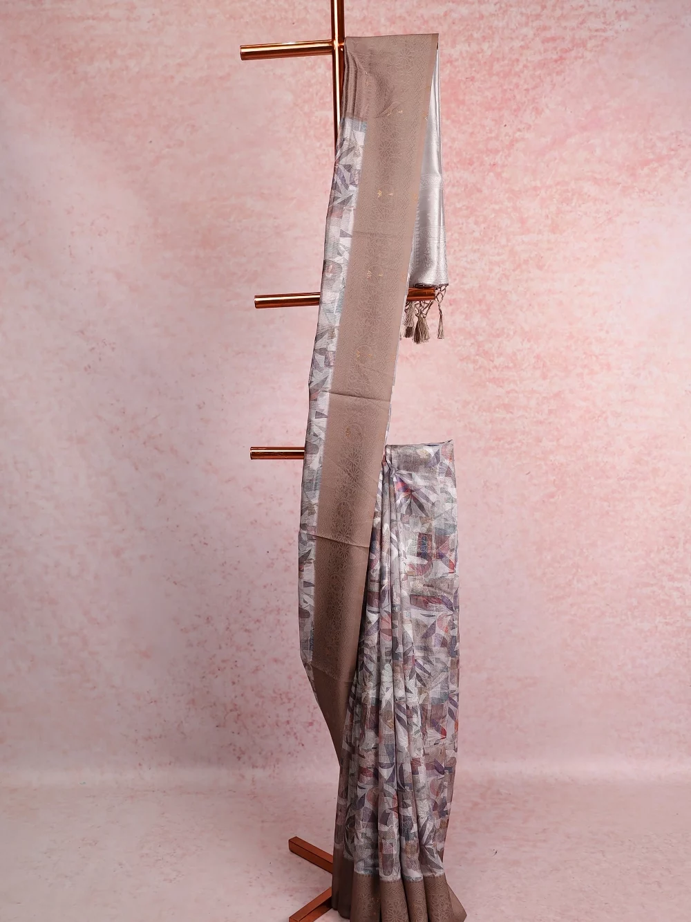 Light Grey Semi Tussar Saree