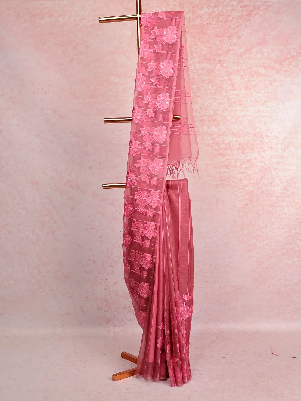 Onion Pink Tissue Organza Saree