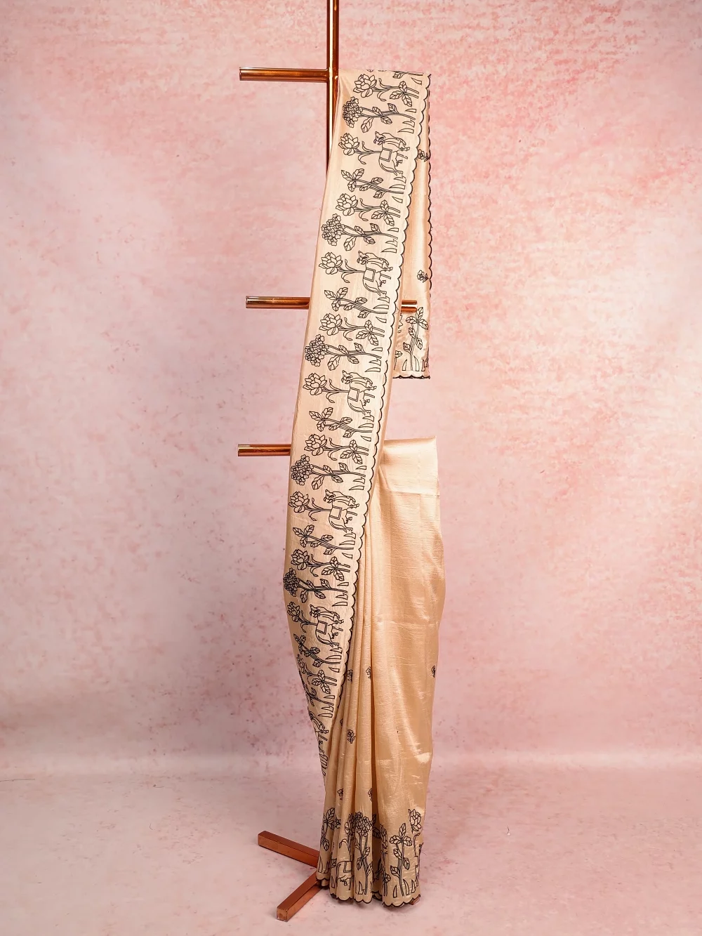 Golden Cream Tussar Tissue Saree