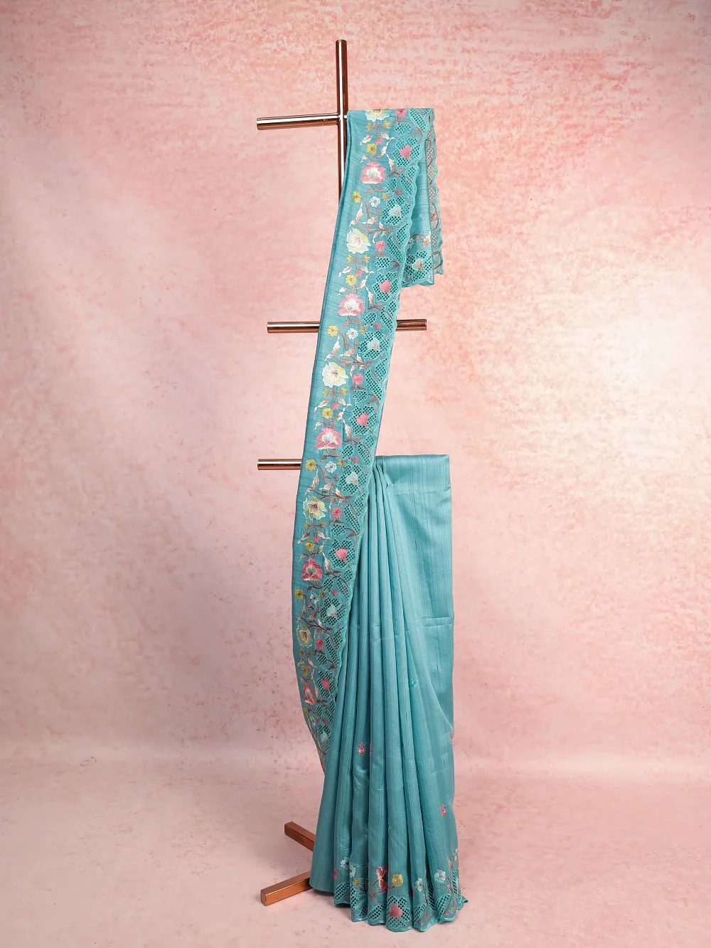 Aqua Blue Semi Tussar Saree