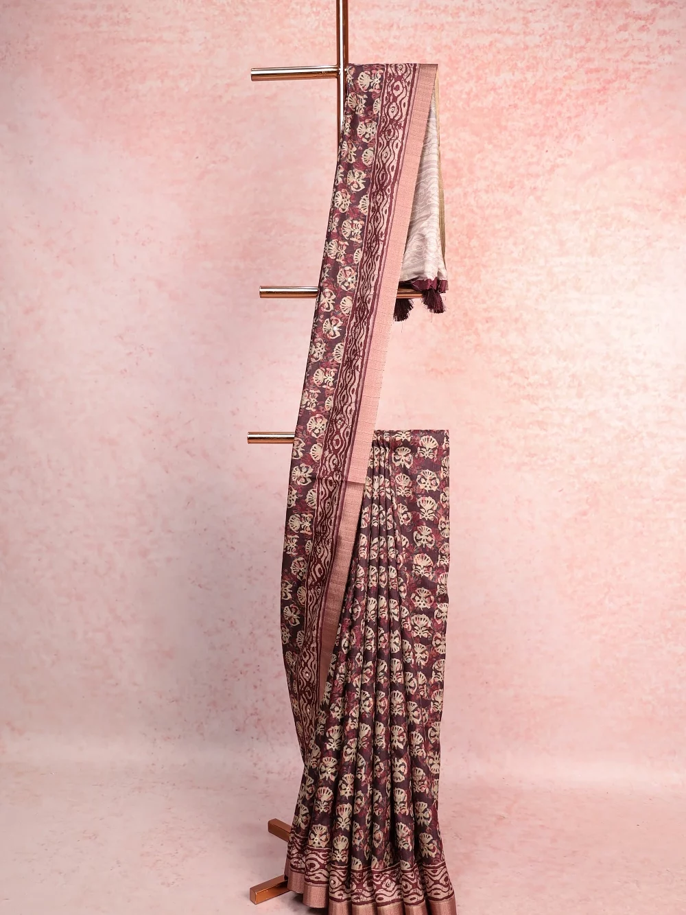 Wine Semi Tussar Saree