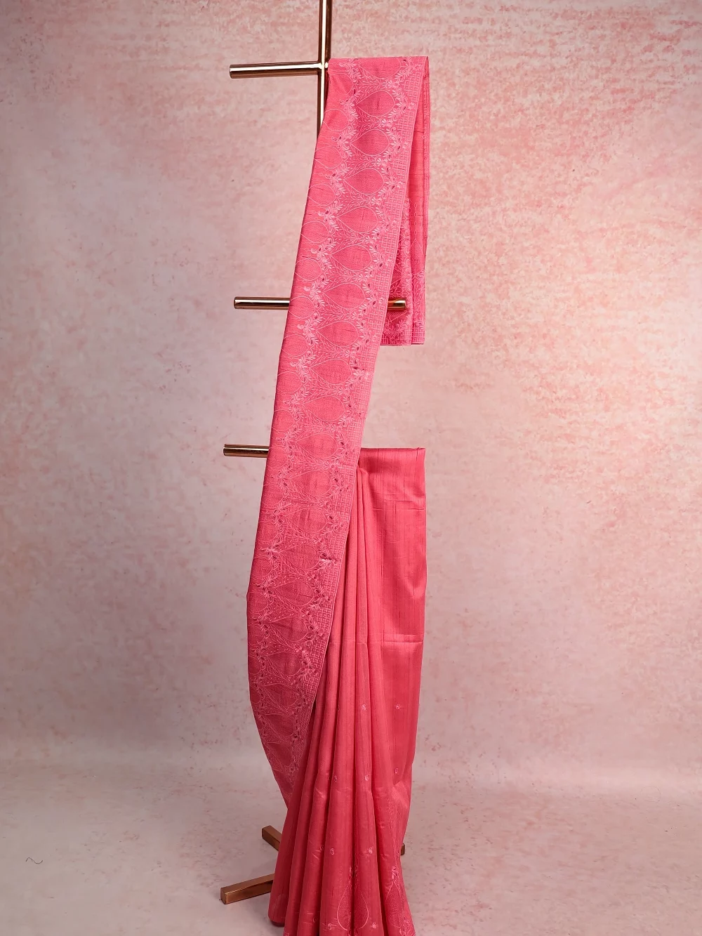 Dark Peach Semi Tussar Saree