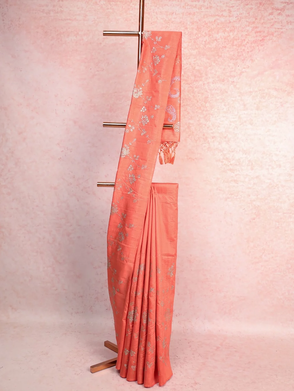 Peach Semi Tussar Saree
