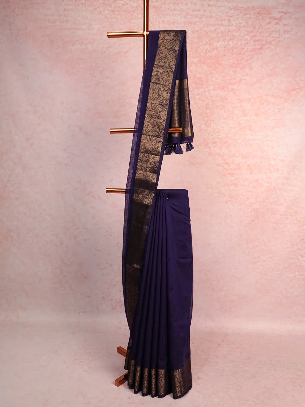 Navy Blue Jute Banarasi Saree