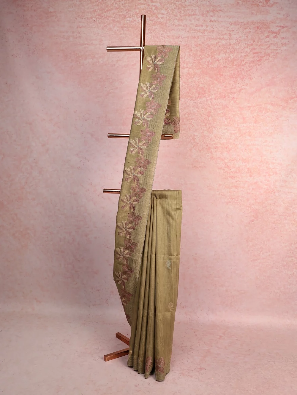 Olive Green Semi Tussar Saree