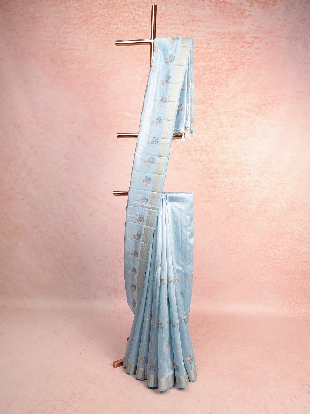 Sky Blue Semi Tussar  Saree