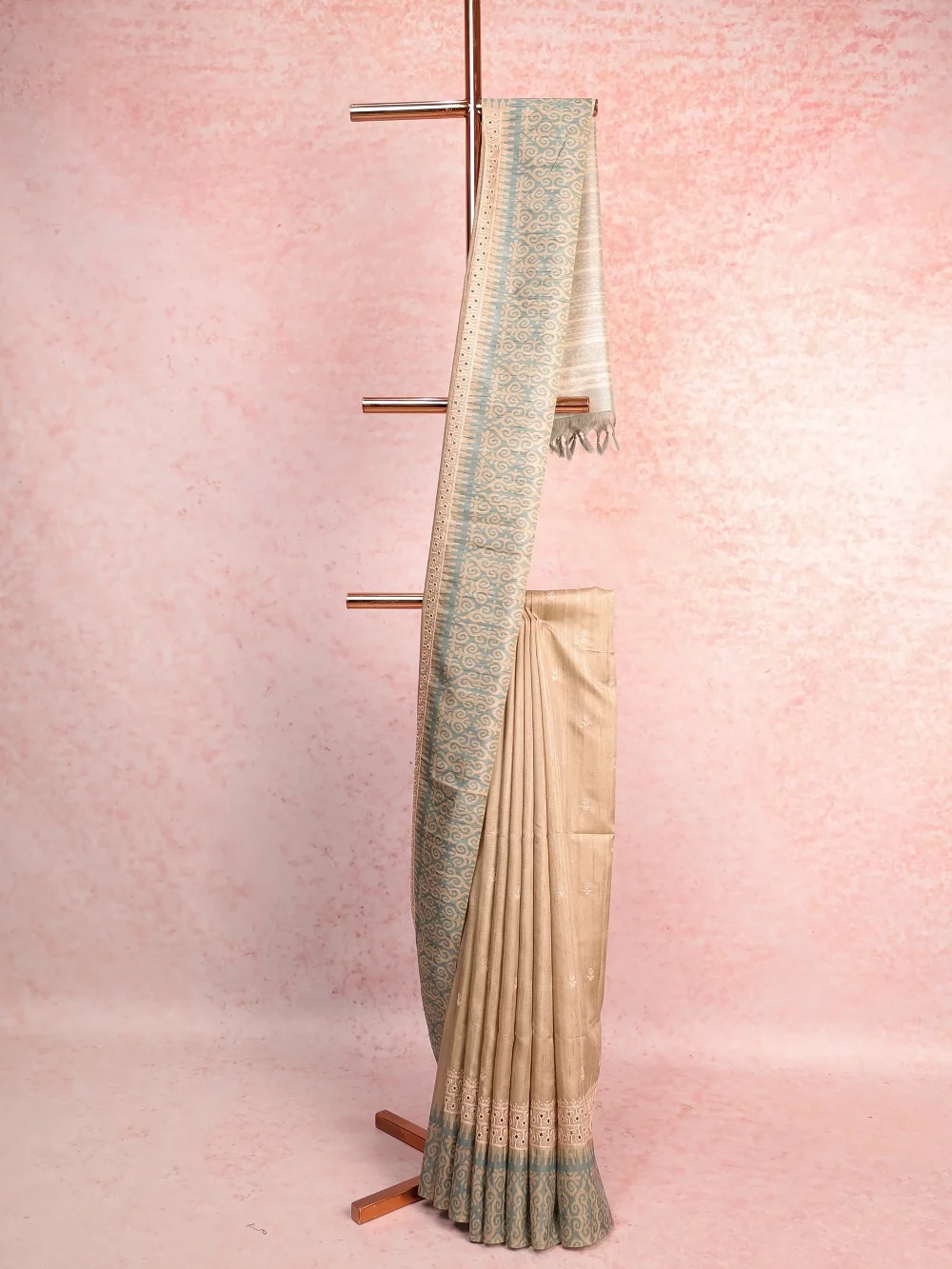 Cream Semi Tussar Saree