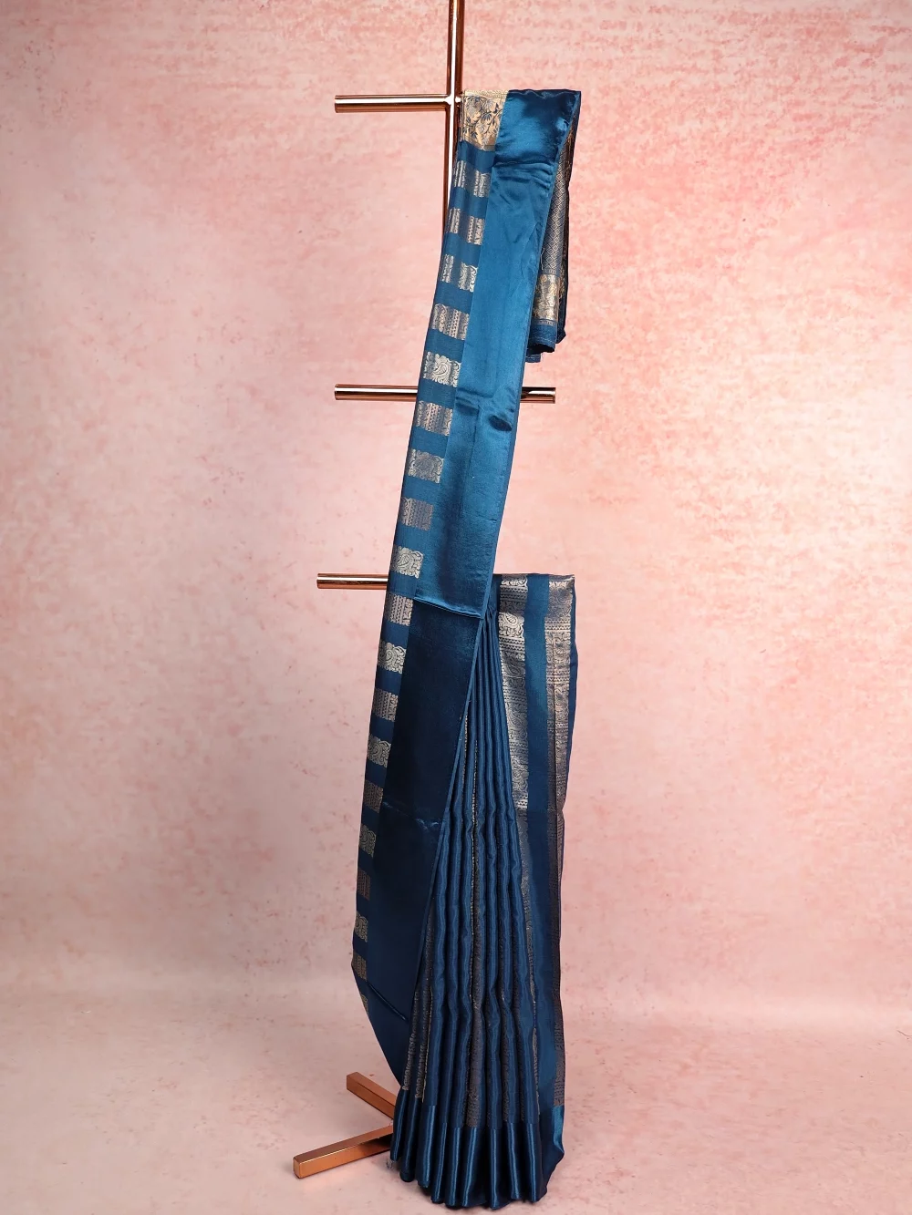 Peacock Blue Jute Banarasi Saree