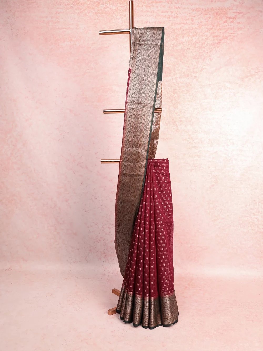 Dark Maroon Semi Tussar Saree