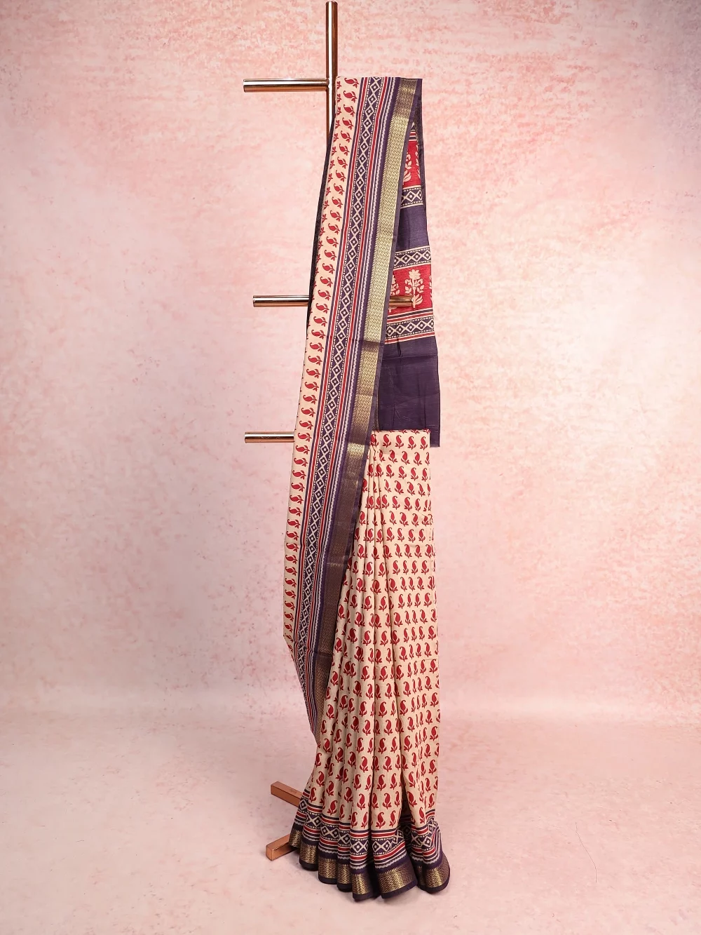 Ivory Cream Semi Chanderi Saree