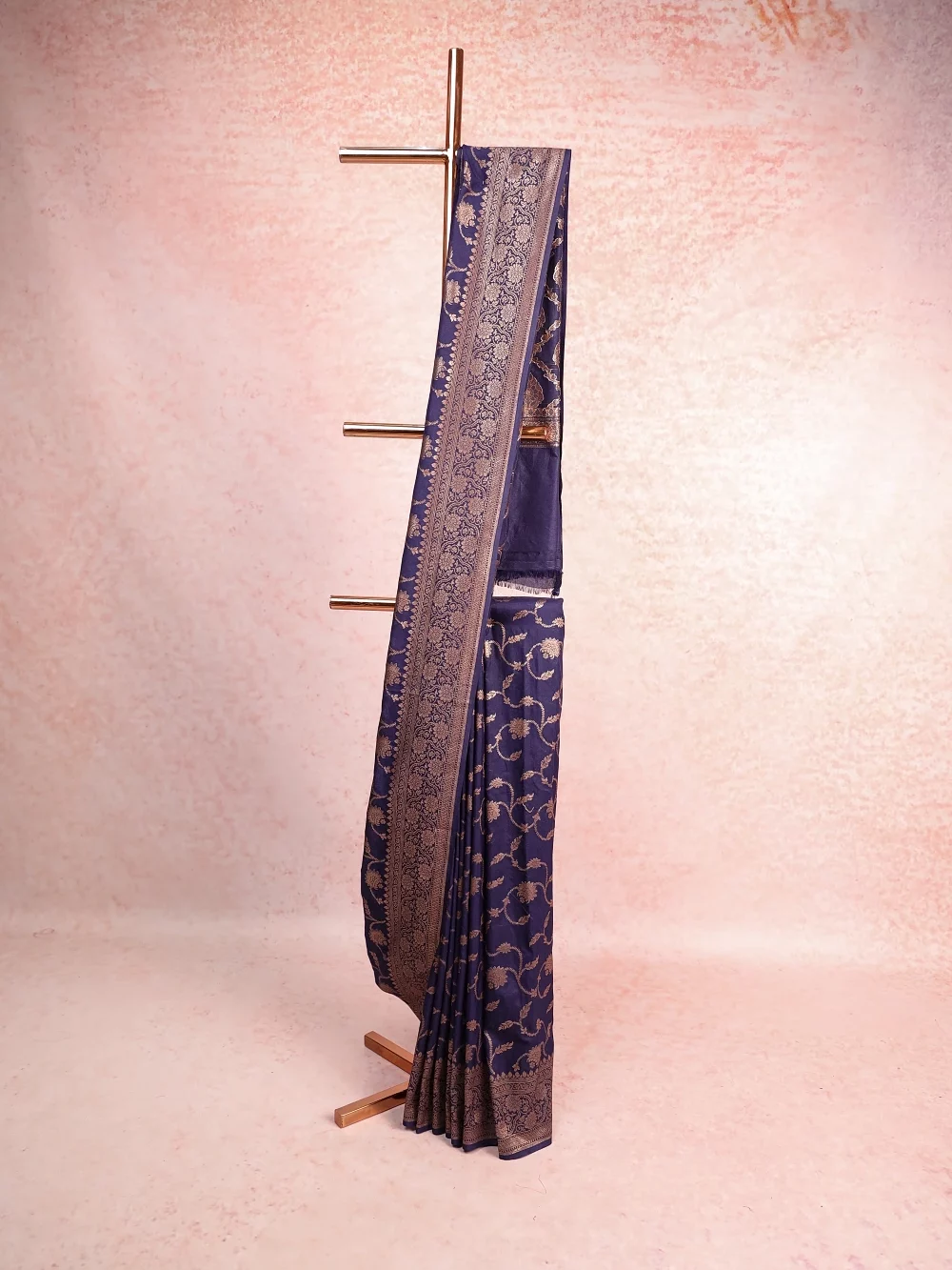 Navy Blue Tussar Banarasi Saree