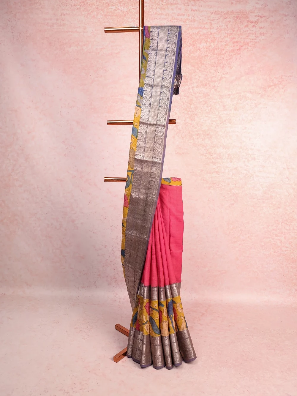 Coral Pink Kalamkari Cotton  Saree