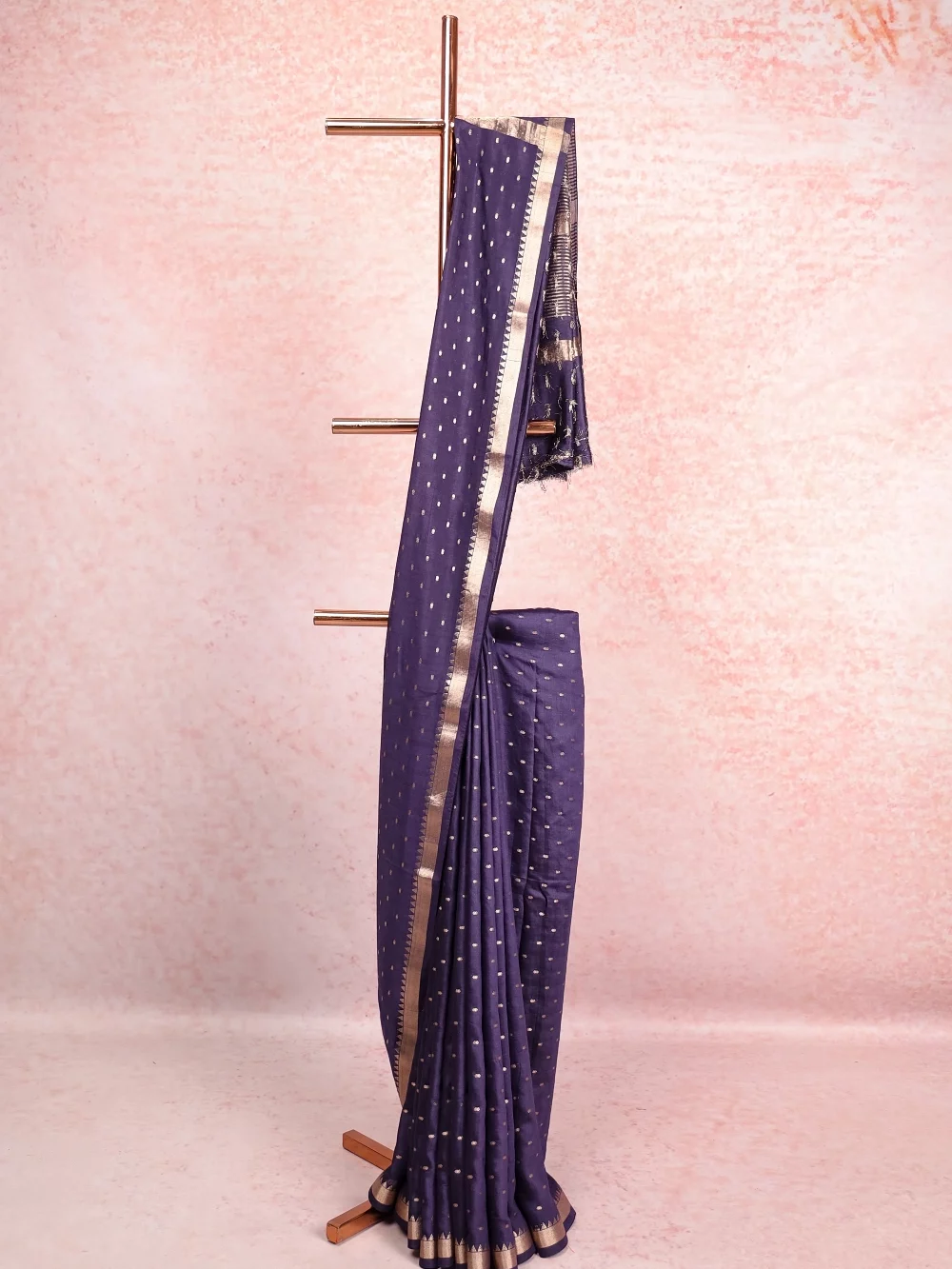 Navy Blue Semi Tussar Saree