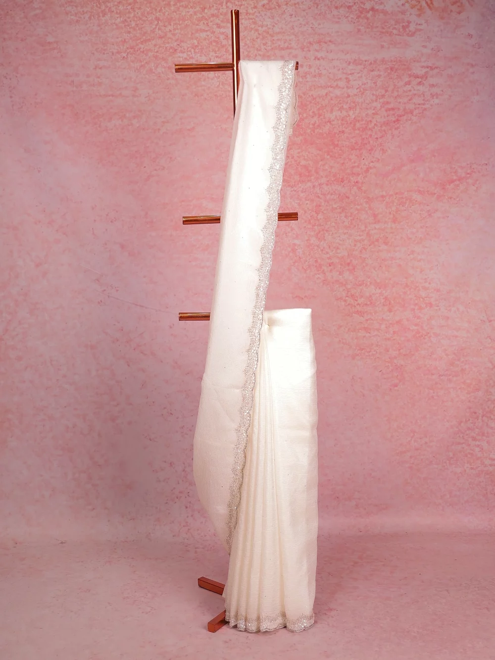Off White Crush Organza Saree