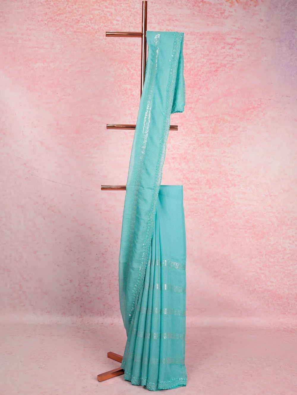 Light Skyblue Crush Organza Saree