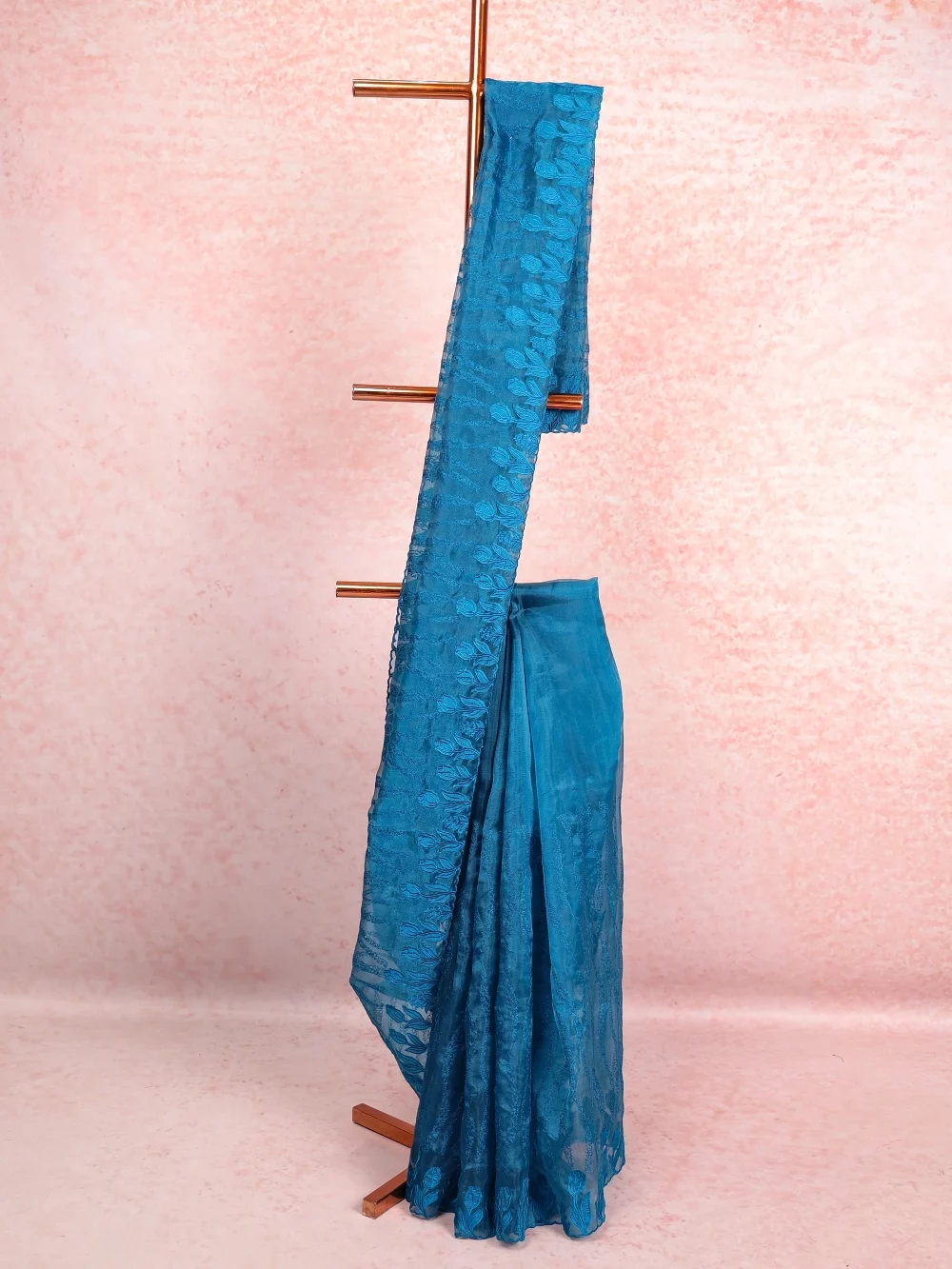 Peacock Blue Organza Saree