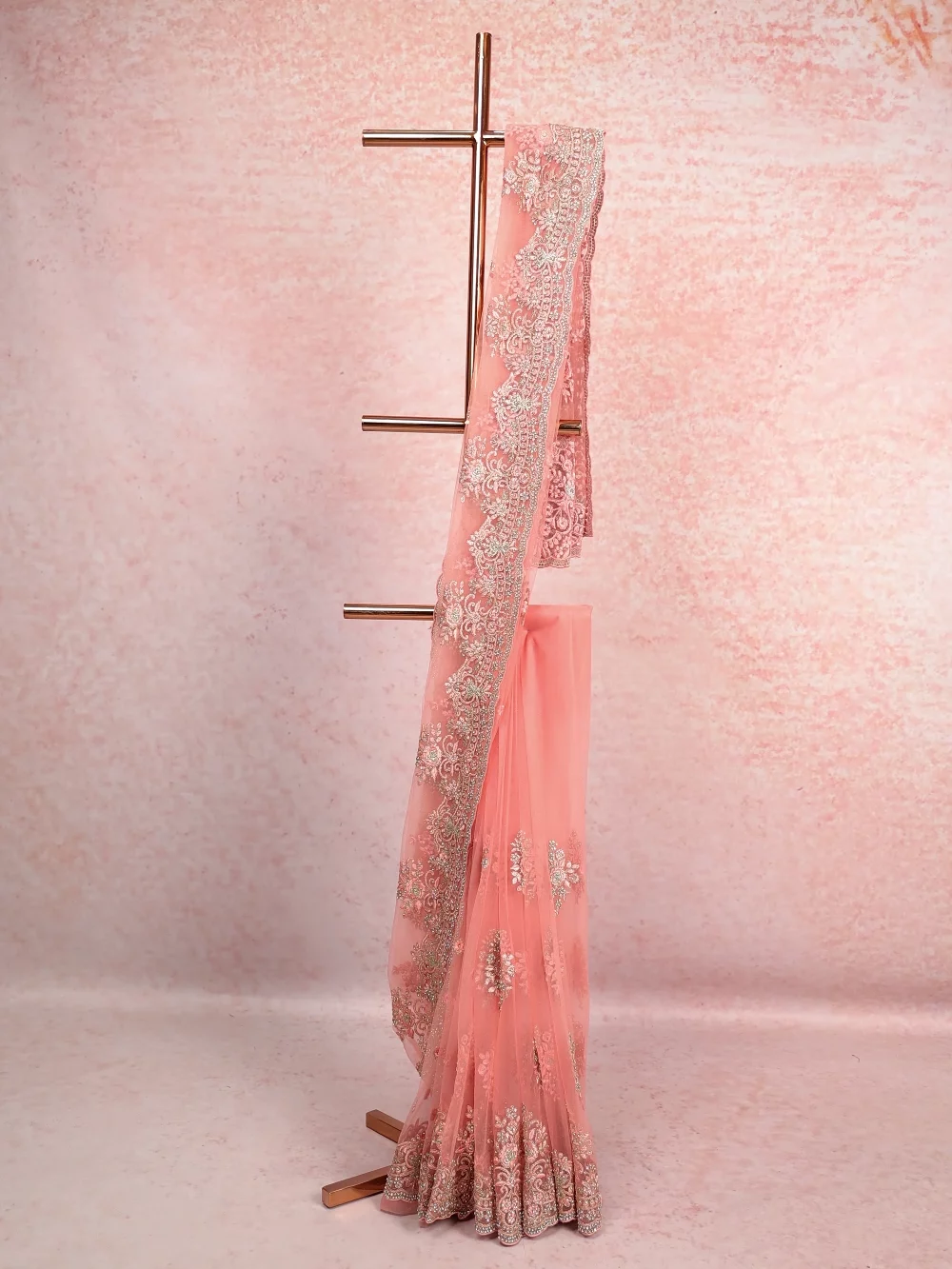 Light Peach Net Saree