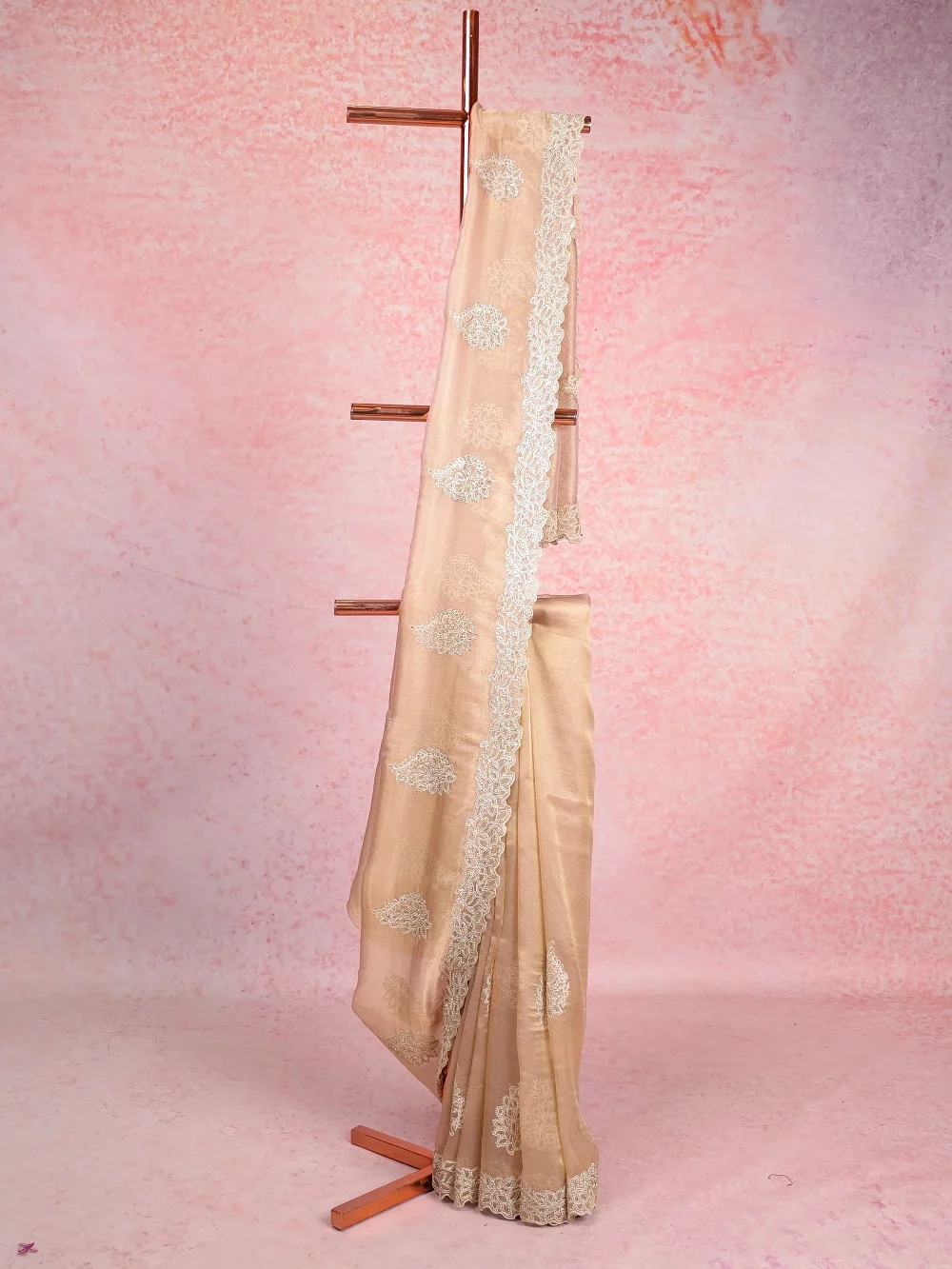 Beige Tissue Organza Saree