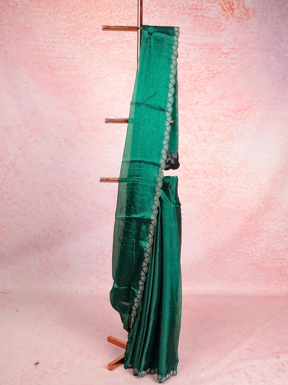Bottle Green Crush Organza Saree