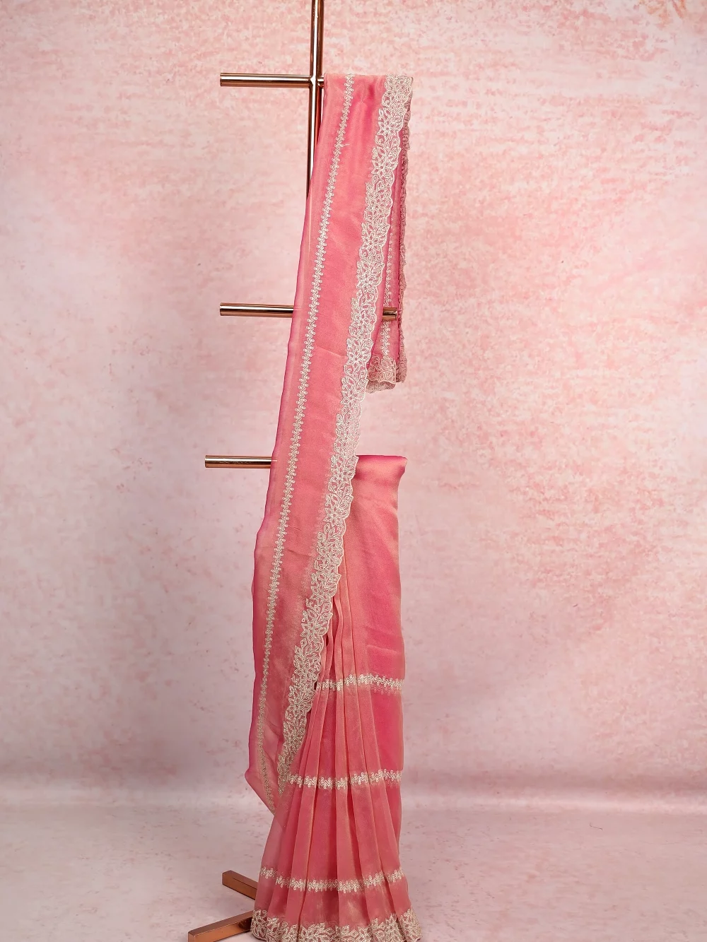 Onion Pink Tissue Organza Saree